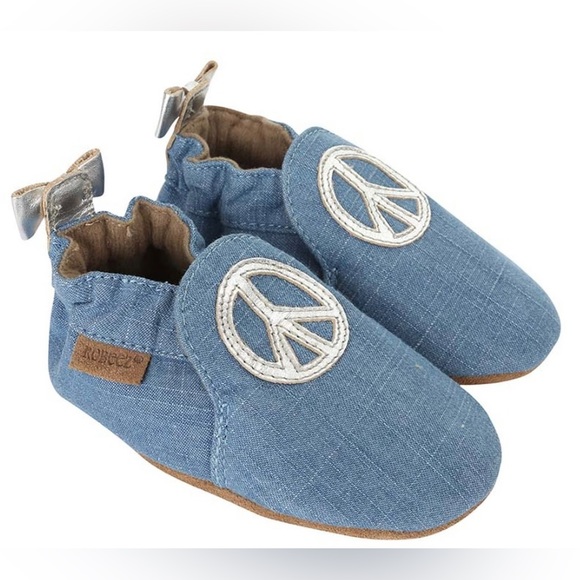 Robeez Other - NWT ROBEEZ BLUE AND SILVER PEACE SOGN SLIP ON SHOES/MOCS/BOOTIES, 6-12M